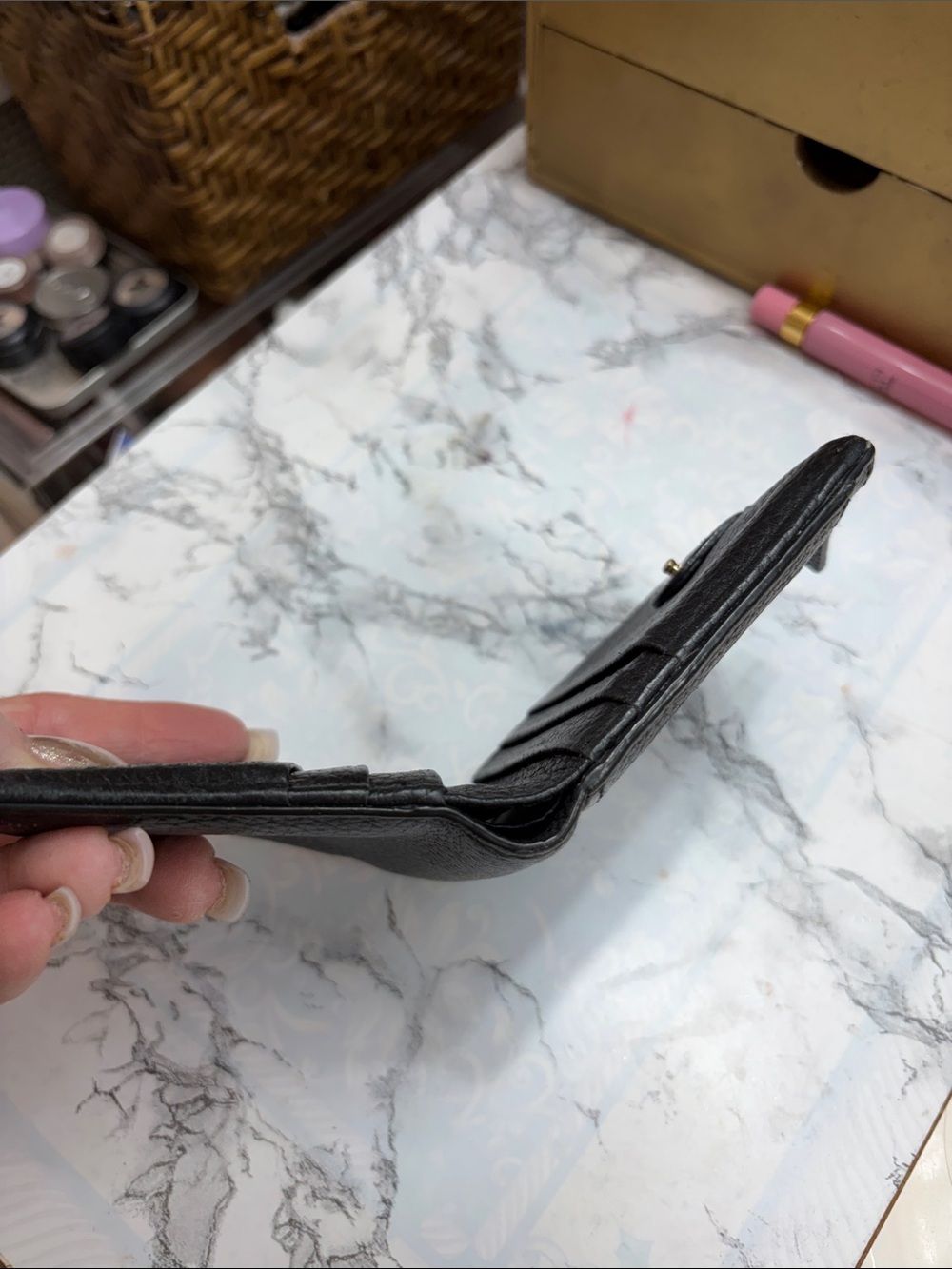 kate spade Black Pebbled Leather Compact Zip Wallet with Gold Logo - Picture 6 of 7